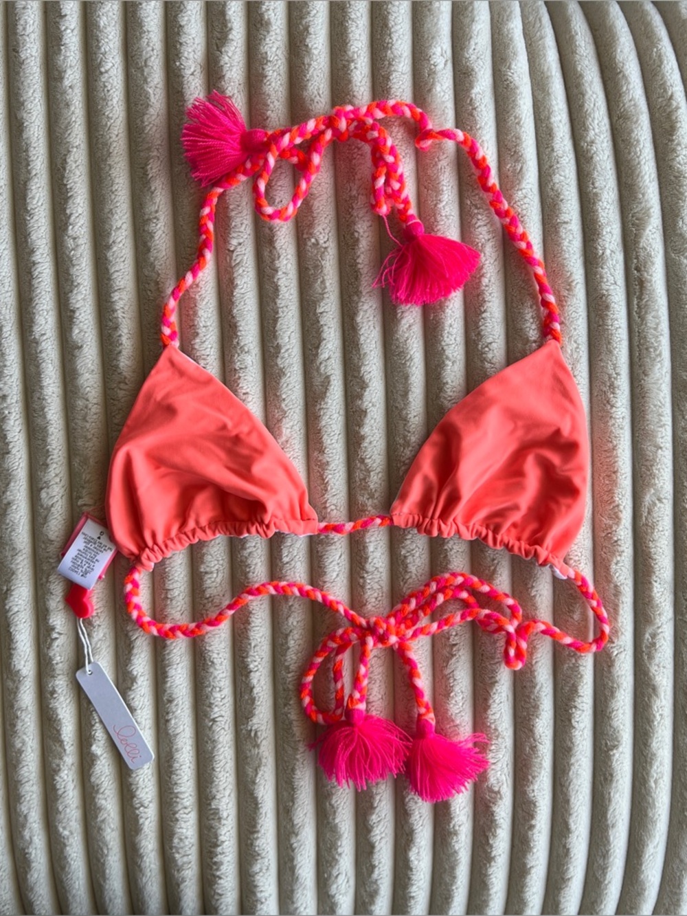 NWT Lolli Swim Reversible Margs Bikini Top Strawberry Fresca with pompoms